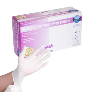 UNIGLOVES SOFT NITRIL WHITE PREMIUM перчатки