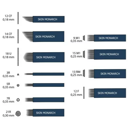 Skin Monarch Microblading needles 12-14CF / 18U / 3-5-7-2R / 9-15M1 / 13RM / 12F (30 pcs.)